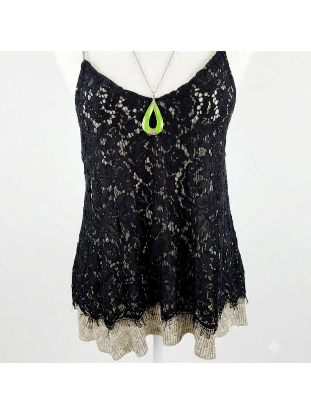 Black lace cami with adjustable straps and a boho vibe
